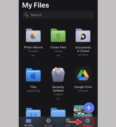 Open browser in Documents by Readdle
